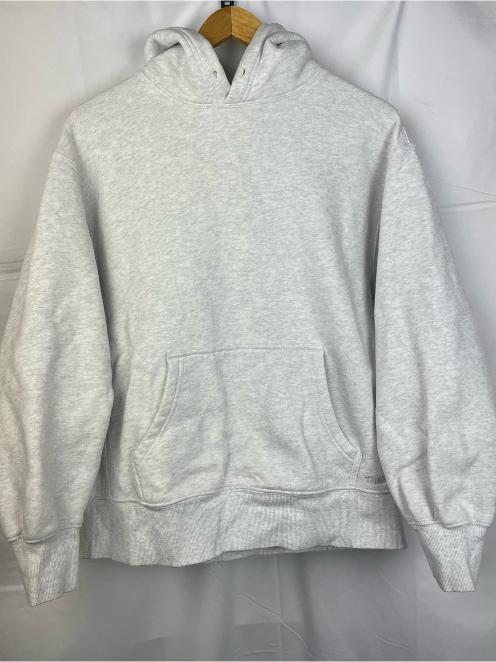 Aritzia TNA Cozy Fleece Boyfriend Fit Hoodie in light gray, size 2XS